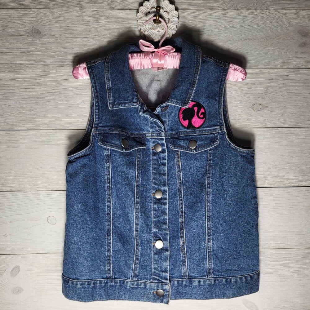 Barbie Girl's Denim Vest Logo Patch Cotton Fall Barbiecore